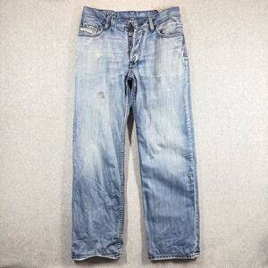 Diesel QURATT Jeans Mens 34x32 Light Wash Straight Leg Stained‎ Moto Italy 008GA